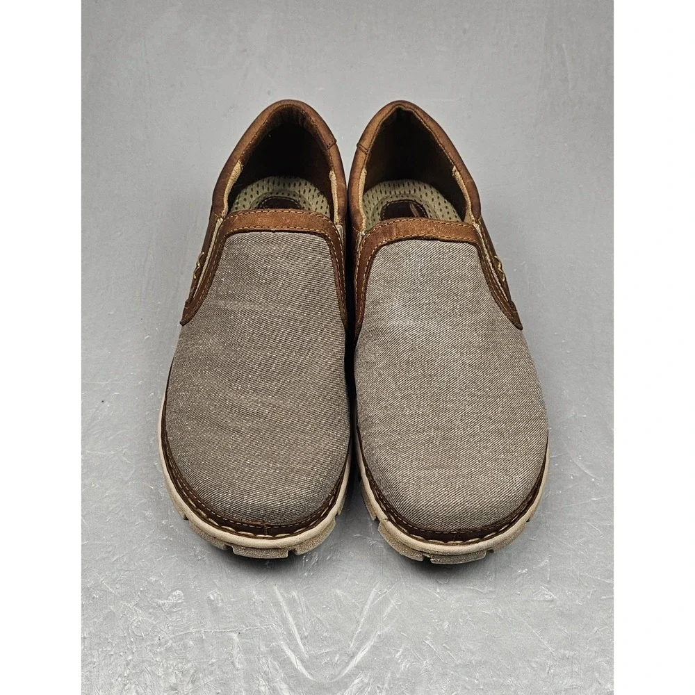 Born Sawyer Shoes Mens 12 Brown Leather Canvas Comfort Loafer Casual Slip on‎